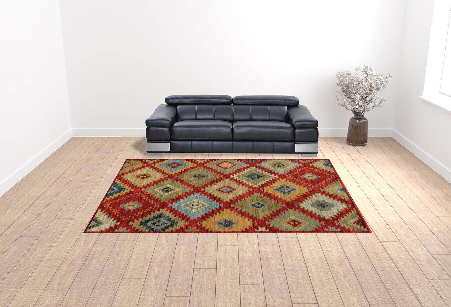 10' X 13' Red Green Gold Blue Teal And Ivory Geometric Power Loom Stain Resistant Area Rug - 22.44" (L) x 39.37" (W) x 1.96" (H)