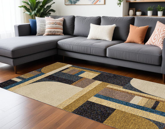 7' X 10' Blue and Beige Geometric Power Loom Area Rug - 78.74" (H) x 118.11" (W) x 0.55" (D)