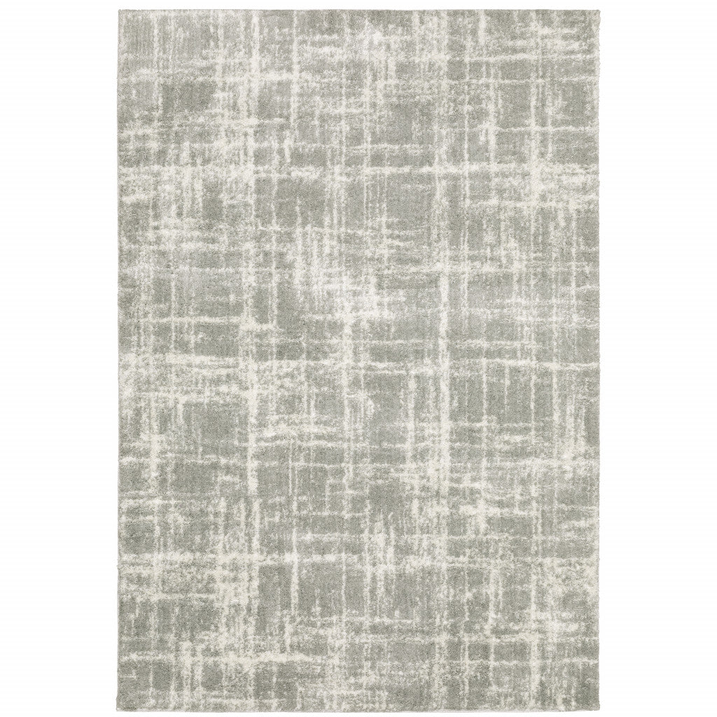 10' X 13' Grey And Ivory Abstract Shag Power Loom Stain Resistant Area Rug - 24.0" (L) x 36.0" (W) x 0.43" (H)