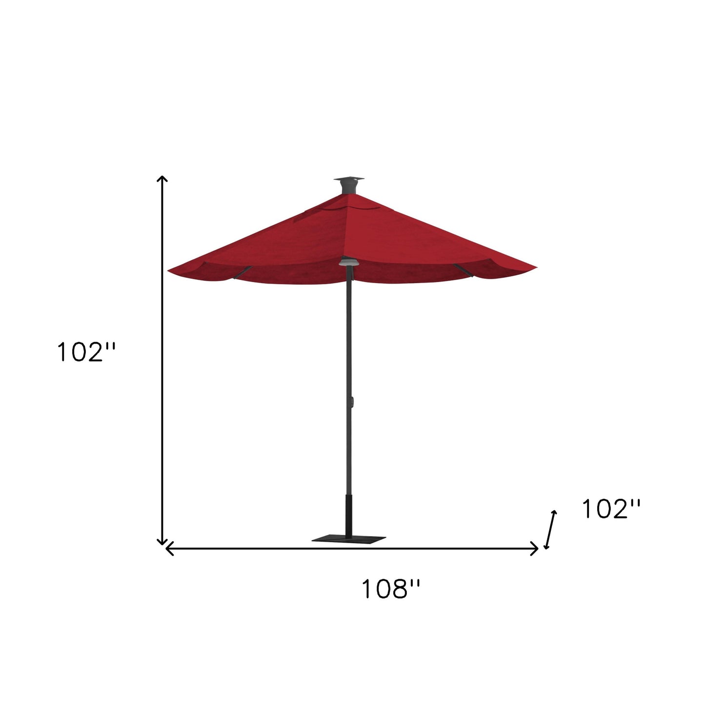 9' Red Sunbrella Octagonal Lighted Market Patio Umbrella with USB and Solar Power