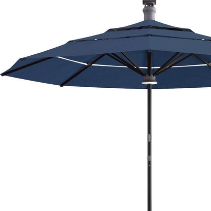 11' Blue Sunbrella Octagonal Lighted Smart Market Patio Umbrella - FurniFindUSA
