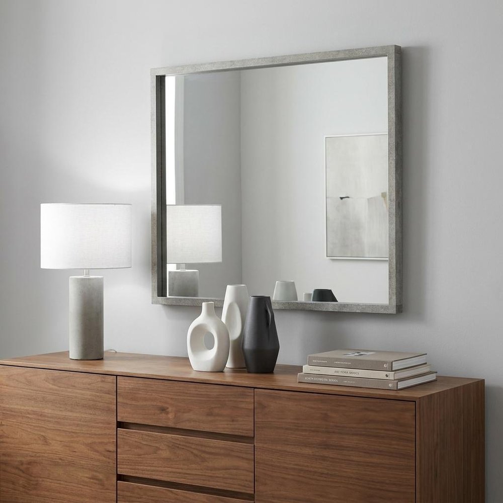 34" Gray Faux Concrete Framed Accent Mirror HomeRoots