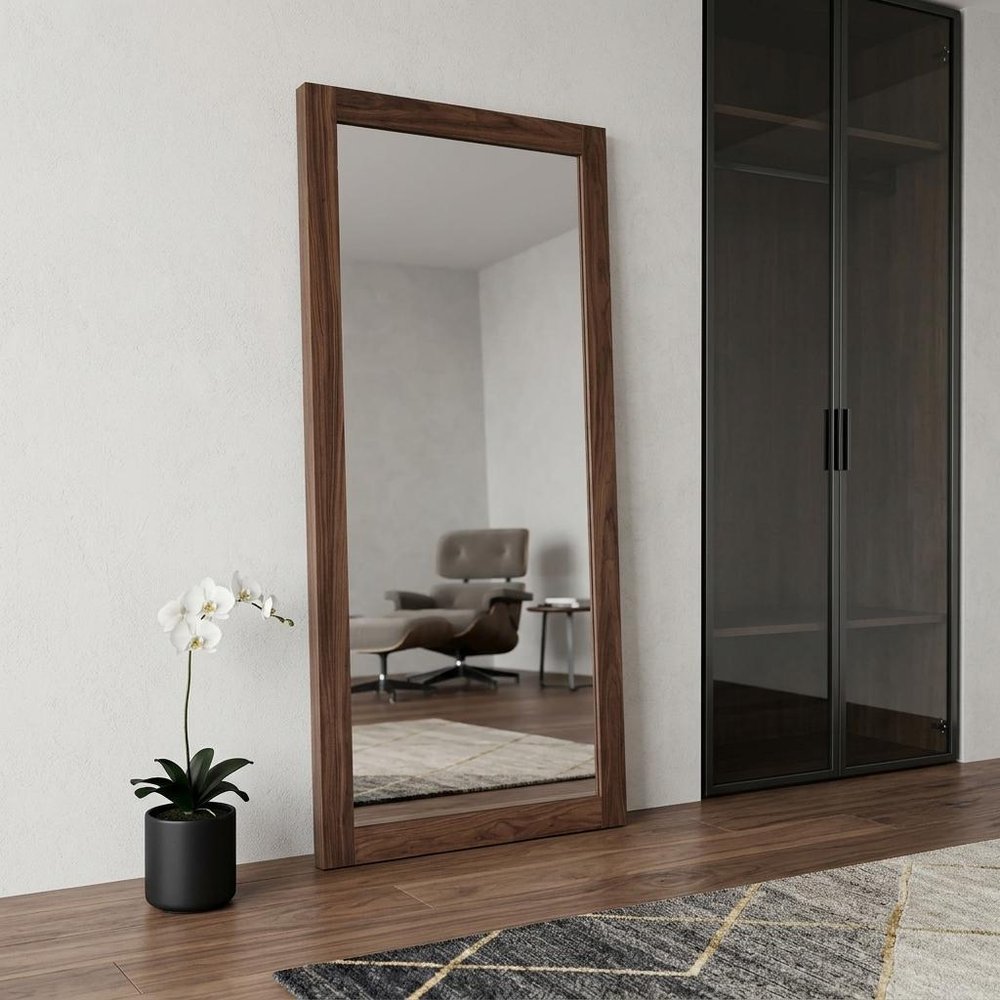 79" Brown Wood Leaning Framed Accent Mirror — view 5