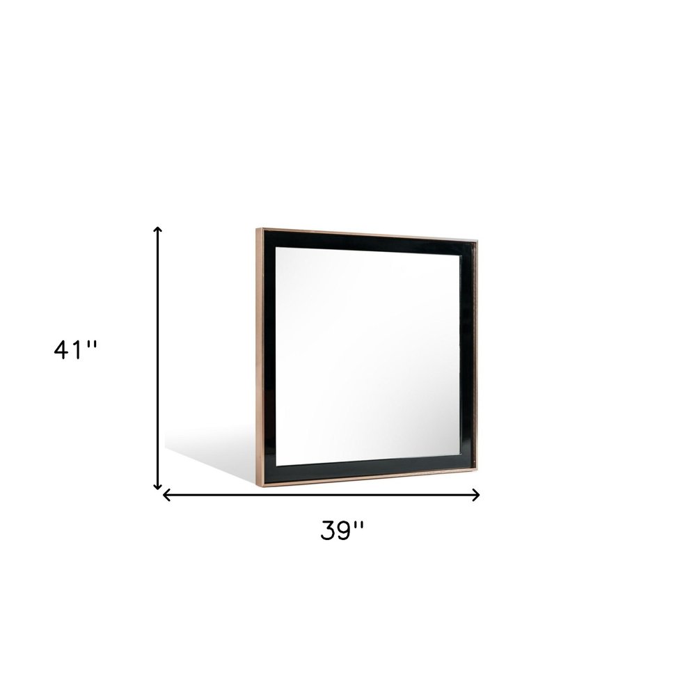 39" Rose Gold and Black Wood and Metal Framed Accent Mirror HomeRoots