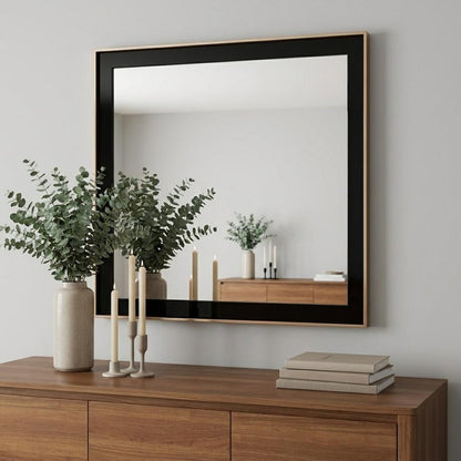 39" Rose Gold and Black Wood and Metal Framed Accent Mirror HomeRoots