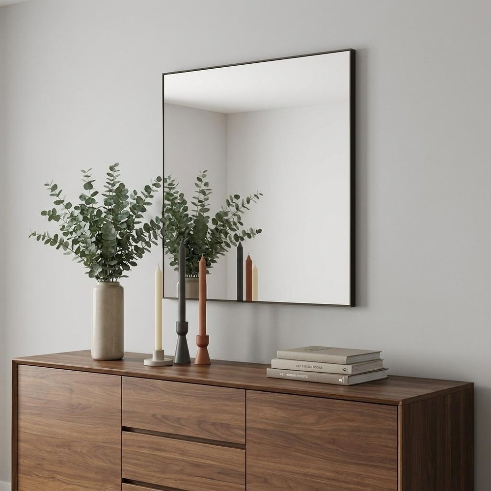 32" Gray Square Metal Framed Accent Mirror