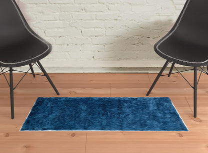 2' X 3' Blue And Green Shag Tufted Handmade Area Rug - 45.0" (L) x 69.0" (W) x 1.0" (H)