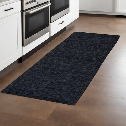 8' Runner Black Hand Woven Runner Rug - 30.0" (H) x 96.0" (W) x 0.52" (D)