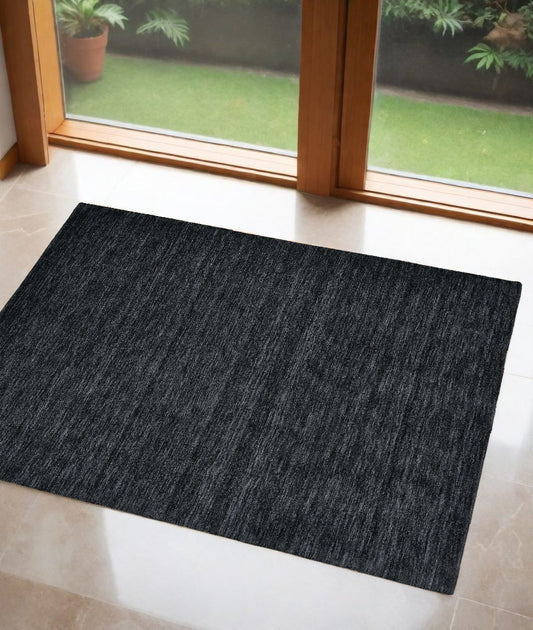 2' X 3' Black Wool Hand Woven Area Rug - 47.5" (L) x 71.0" (W) x 0.25" (H)