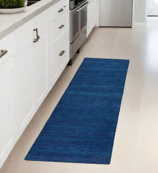 8' Runner Blue Hand Woven Runner Rug - 30.0" (H) x 96.0" (W) x 0.52" (D)