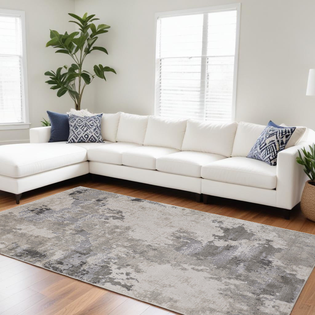 10' X 13' Ivory And Gray Abstract Stain Resistant Area Rug - 22.0" (L) x 36.0" (W) x 0.2" (H)