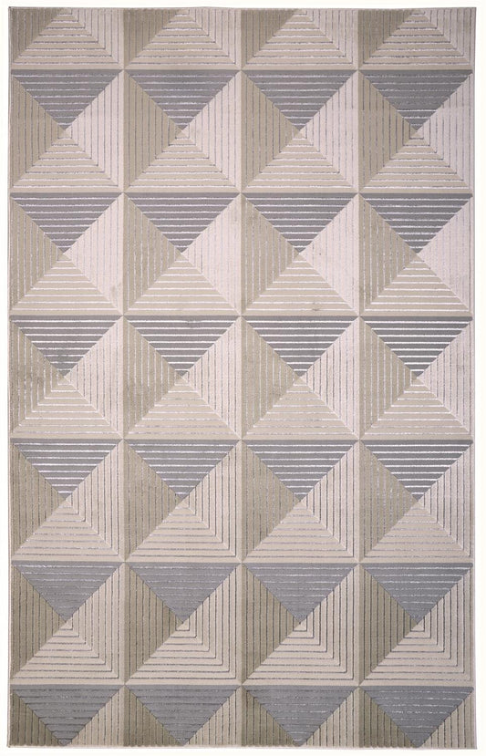 7' X 10' Beige Gray And Ivory Geometric Stain Resistant Area Rug - 79.0" (H) x 114.0" (W) x 0.39" (D)