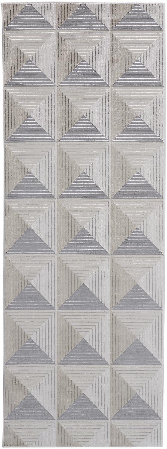 8' Gray and Ivory Geometric Power Loom Runner Rug - 34.0" (H) x 94.0" (W) x 0.39" (D)