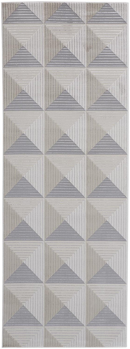 8' Gray and Ivory Geometric Power Loom Runner Rug - 34.0" (H) x 94.0" (W) x 0.39" (D)