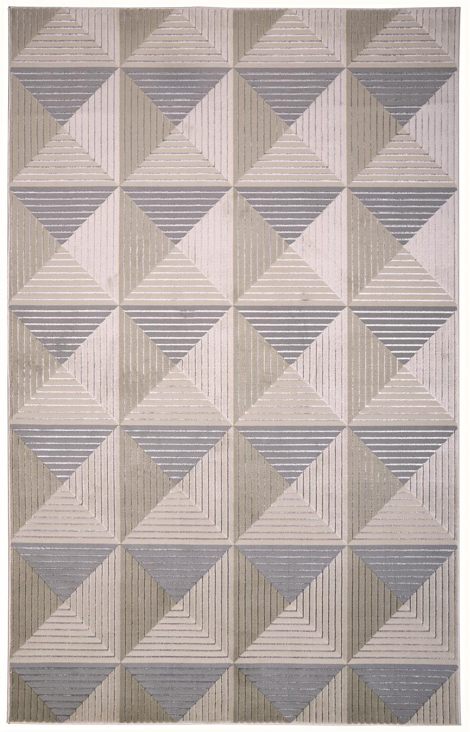 2' X 3' Beige Gray And Ivory Geometric Stain Resistant Area Rug - 48.0" (L) x 48.0" (W) x 0.43" (H)