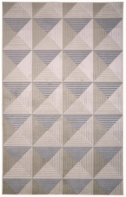 2' X 3' Beige Gray And Ivory Geometric Stain Resistant Area Rug - 48.0" (L) x 48.0" (W) x 0.43" (H)