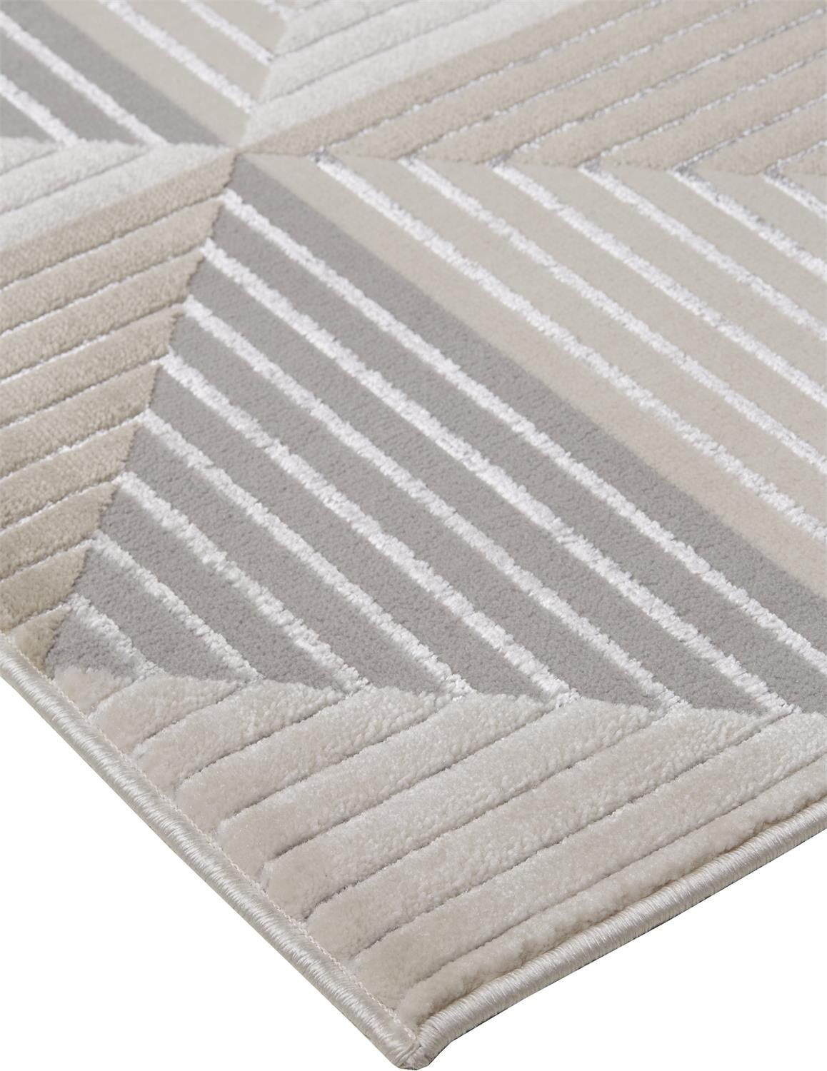 2' X 3' Beige Gray And Ivory Geometric Stain Resistant Area Rug - 48.0" (L) x 48.0" (W) x 0.43" (H)