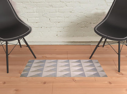 2' X 3' Beige Gray And Ivory Geometric Stain Resistant Area Rug - 48.0" (L) x 48.0" (W) x 0.43" (H)