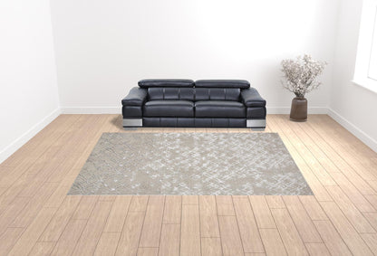 10' X 13' Silver Gray And White Abstract Stain Resistant Area Rug