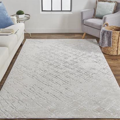 10' X 13' Silver Gray And White Abstract Stain Resistant Area Rug