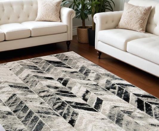 7' X 10' Black Gray And Silver Geometric Stain Resistant Area Rug - 79.0" (H) x 114.0" (W) x 0.39" (D)