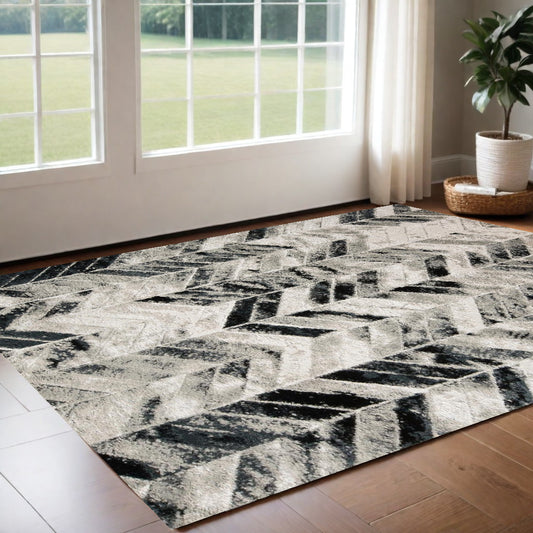 2' X 3' Black Gray And Silver Geometric Stain Resistant Area Rug - 47.24" (L) x 47.24" (W) x 0.43" (H)