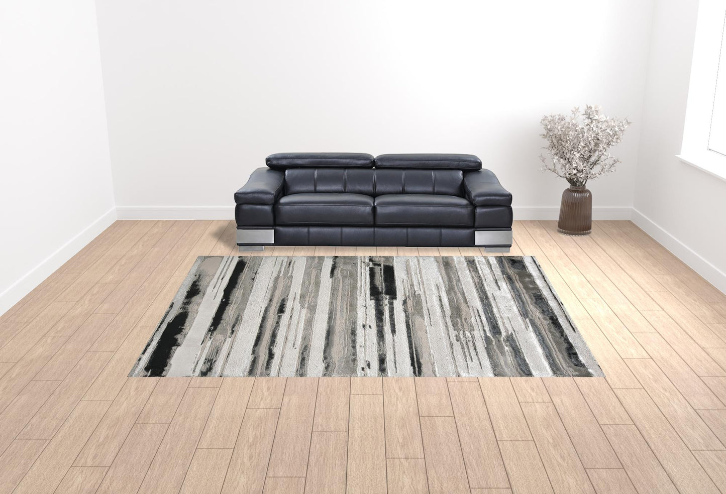 10' X 13' Silver Gray And Black Abstract Stain Resistant Area Rug - 20.0" (L) x 34.0" (W) x 0.4" (H)