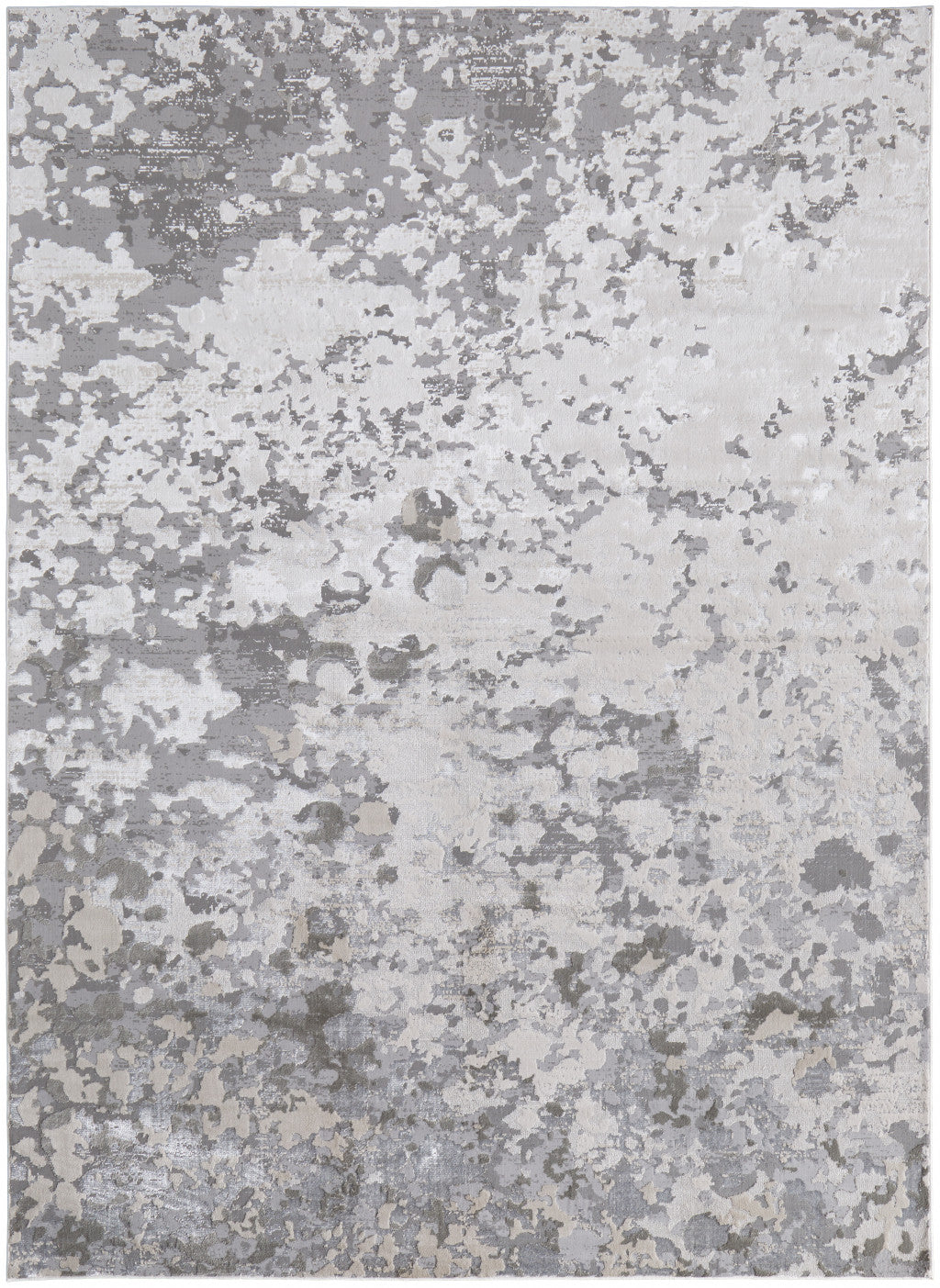 9' X 12' Silver Gray And White Abstract Area Rug - 110.0" (H) x 144.0" (W) x 0.39" (D)