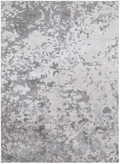 10' X 13' Silver Gray And White Abstract Stain Resistant Area Rug