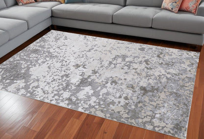 10' X 13' Silver Gray And White Abstract Stain Resistant Area Rug