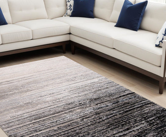 7' X 10' Black And Dark Gray Abstract Stain Resistant Area Rug - 79.0" (H) x 114.0" (W) x 0.39" (D)