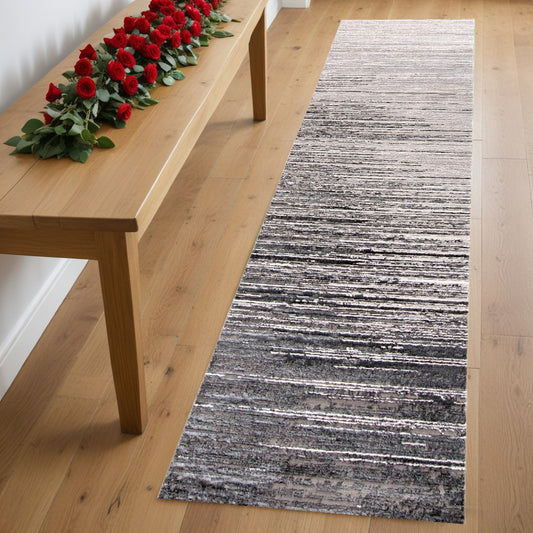 8' Runner Black Silver and Gray Abstract Runner Rug - 34.0" (H) x 94.0" (W) x 0.39" (D)