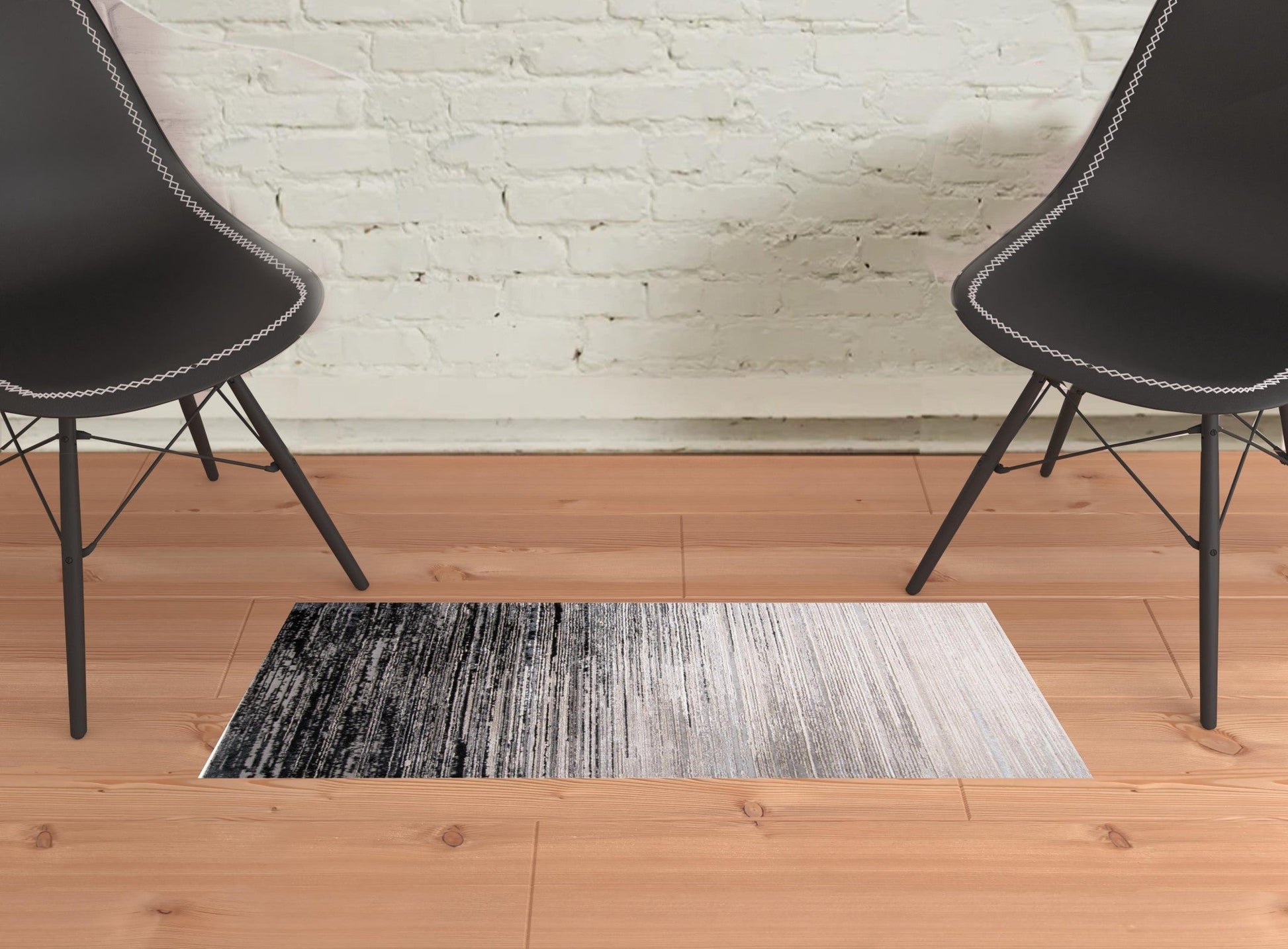 2' X 3' Black And Dark Gray Abstract Stain Resistant Area Rug - 47.24" (L) x 47.24" (W) x 0.24" (H) FurniFindUSA