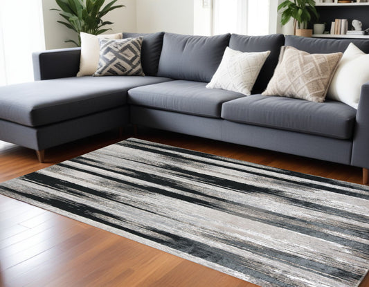 7' X 10' Black Silver and Gray Abstract Power Loom Area Rug - 79.0" (H) x 114.0" (W) x 0.39" (D)