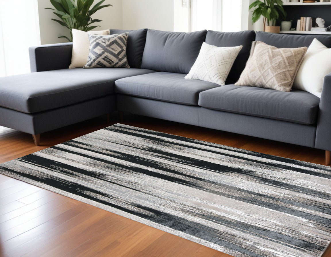 10' X 13' Beige and Black Abstract Power Loom Area Rug - 27.0" (L) x 180.0" (W) x 0.6" (H)