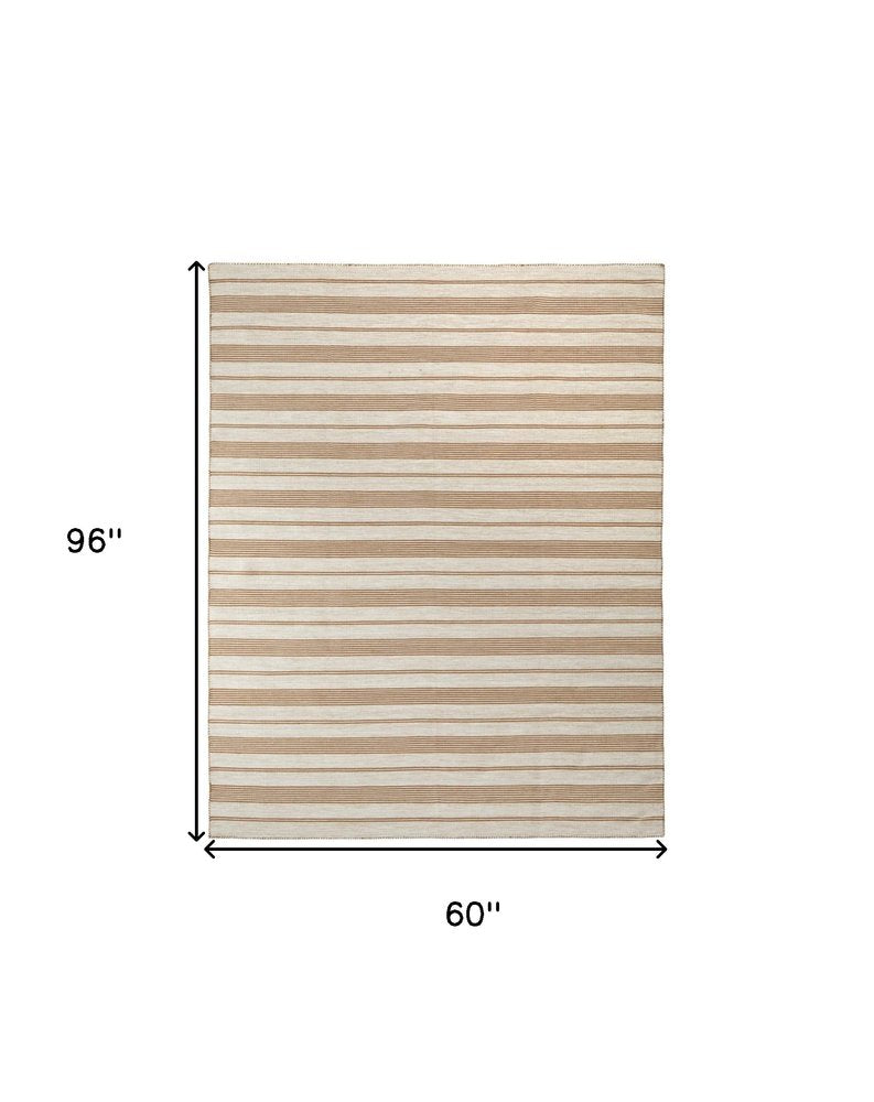 8' X 11' Brown and Ivory Striped Hand Woven Area Rug