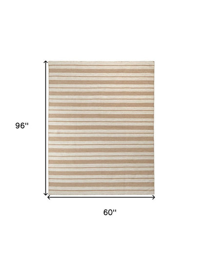 8' X 11' Brown and Ivory Striped Hand Woven Area Rug