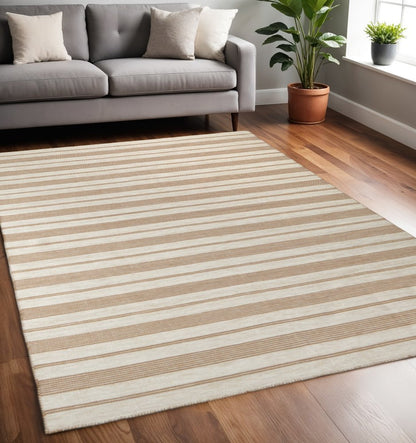 8' X 11' Brown and Ivory Striped Hand Woven Area Rug