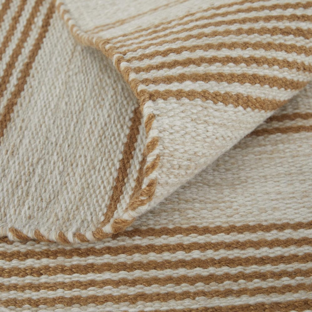 5' X 8' Ivory Taupe And Brown Striped Dhurrie Hand Woven Stain Resistant Area Rug — view 7