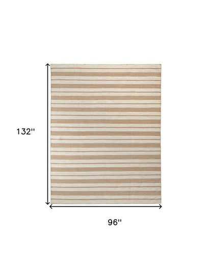 8' X 11' Brown and Ivory Striped Hand Woven Area Rug