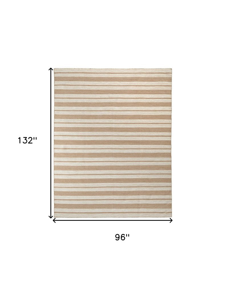 5' X 8' Ivory Taupe And Brown Striped Dhurrie Hand Woven Stain Resistant Area Rug HomeRoots