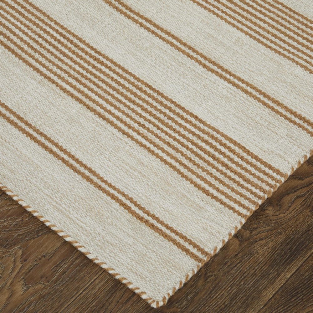 5' X 8' Ivory Taupe And Brown Striped Dhurrie Hand Woven Stain Resistant Area Rug — view 10
