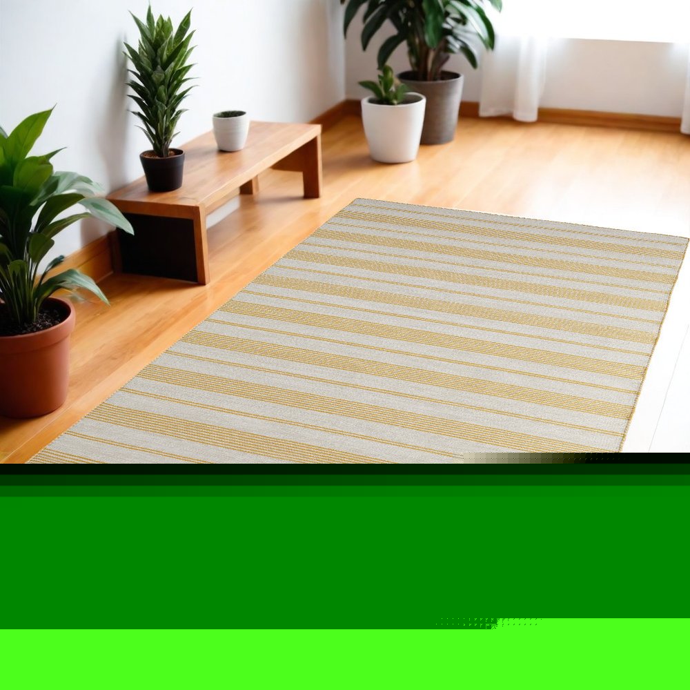 4' X 6' Yellow And Ivory Striped Dhurrie Hand Woven Stain Resistant Area Rug — view 1