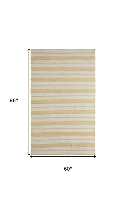 4' X 6' Yellow And Ivory Striped Dhurrie Hand Woven Stain Resistant Area Rug HomeRoots