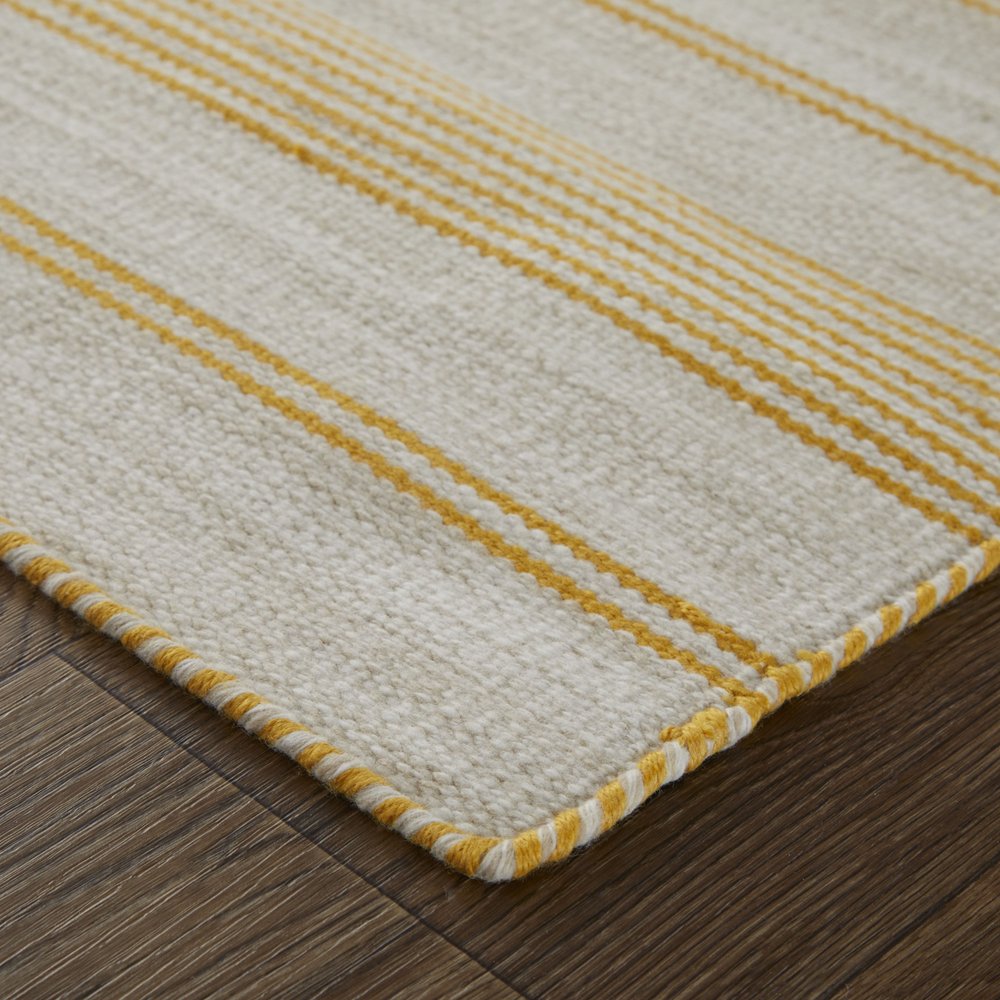 4' X 6' Yellow And Ivory Striped Dhurrie Hand Woven Stain Resistant Area Rug HomeRoots