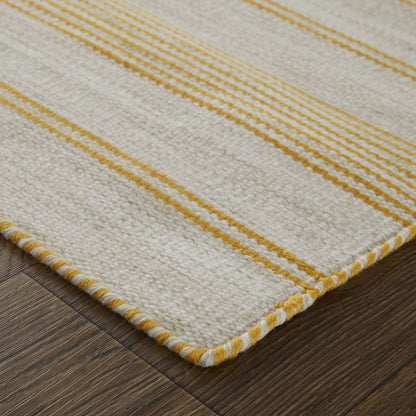 4' X 6' Yellow And Ivory Striped Dhurrie Hand Woven Stain Resistant Area Rug HomeRoots