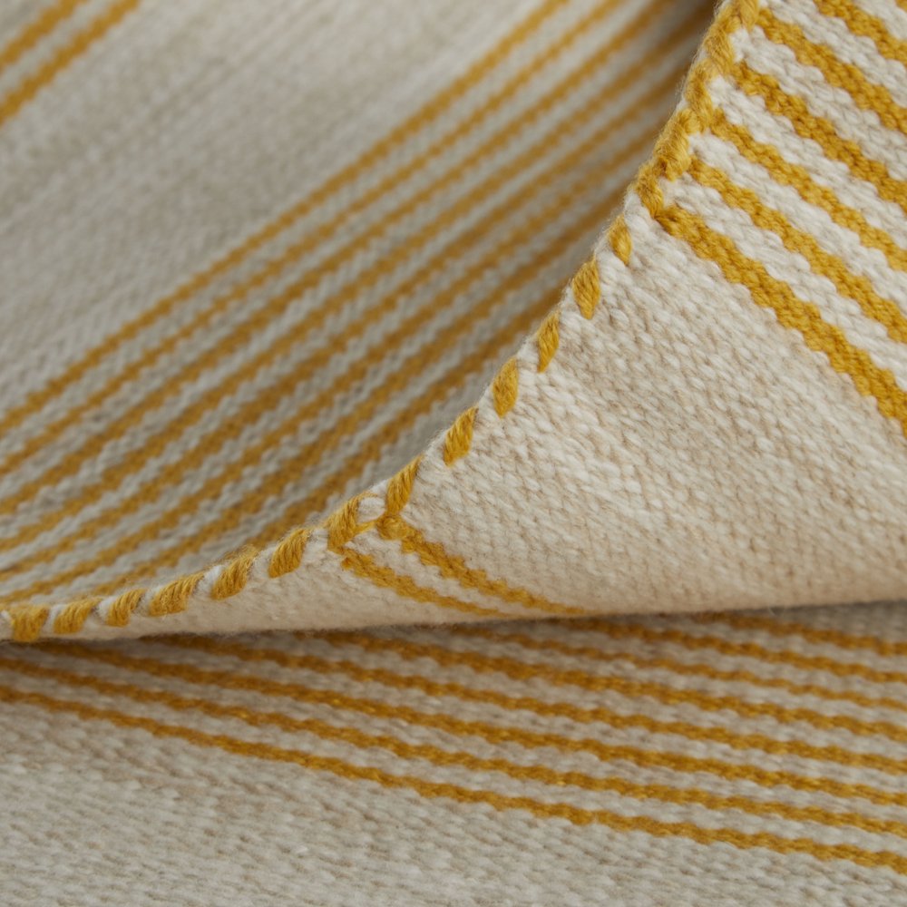 4' X 6' Yellow And Ivory Striped Dhurrie Hand Woven Stain Resistant Area Rug — view 50