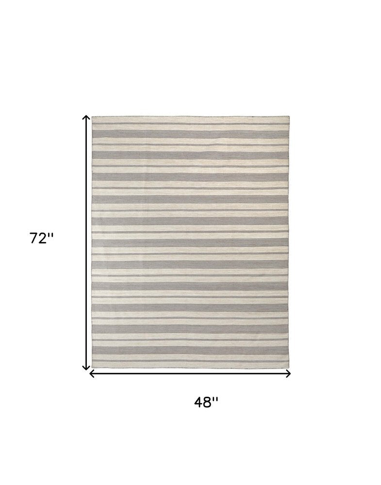 4' X 6' Gray and Ivory Striped Hand Woven Area Rug HomeRoots