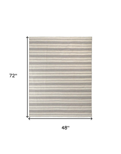 4' X 6' Gray and Ivory Striped Hand Woven Area Rug HomeRoots