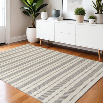 4' X 6' Gray and Ivory Striped Hand Woven Area Rug HomeRoots